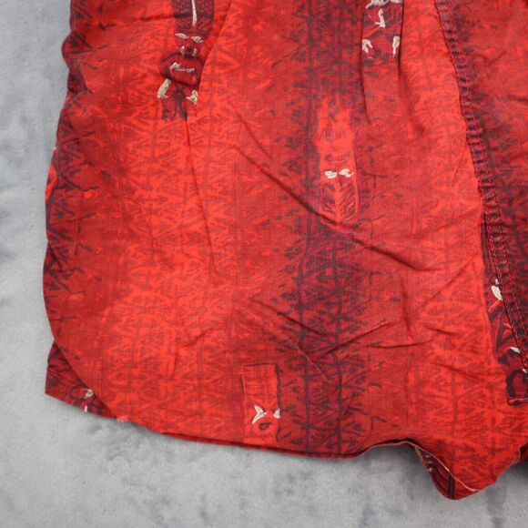 Swim Shorts Womens Red Elastic Waist Drawstring Button Pocket Graphic Print - Picture 13 of 14